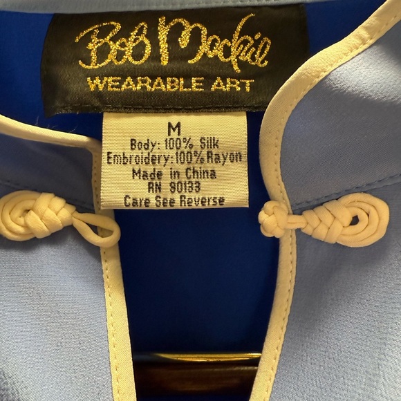 Bob Mackie Silk Embroidered Mandarin Collar Frog Closure Blouse Blue M Vintage - Picture 2 of 10